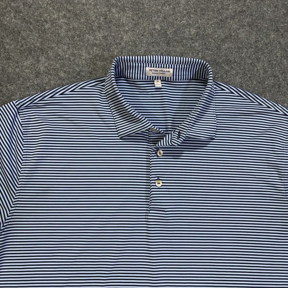 Peter Millar Summer Comfort Polo Shirt Mens Sz XL Blue Short Sleeve Striped